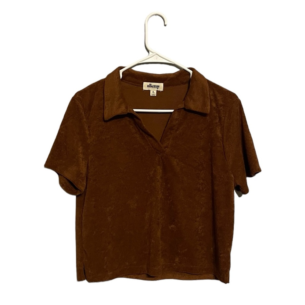 ALKEMY Women’s Brown Collared Crop Top | Size: Large